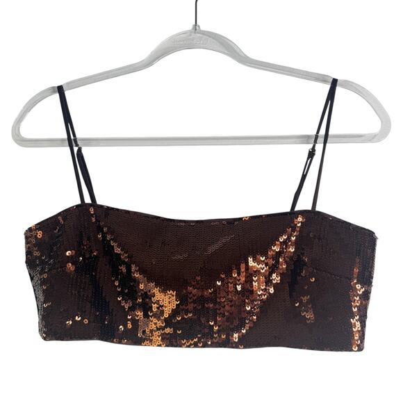 Camila Coelho Ava Crop Top Audrey Skirt Matching Set Sequin Chocolate Brown Sm S - Picture 3 of 12